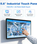 15 Point 6 Inch All In One Industrial Panel PC Android 12 Fanless Rig Featuring Rock Solid RK3399 Chipset With Four Gb Ram And Sixty Four Gb Storage Plus Sharp IPS Screen, showcasing factory automation touch control.