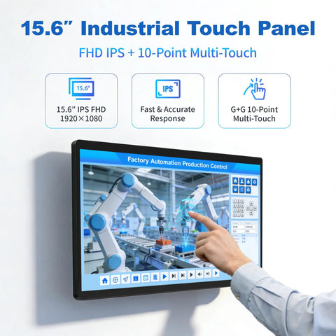 15 Point 6 Inch All In One Industrial Panel PC Android 12 Fanless Rig Featuring Rock Solid RK3399 Chipset With Four Gb Ram And Sixty Four Gb Storage Plus Sharp IPS Screen, showcasing factory automation touch control.