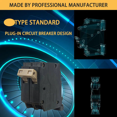 60 Amp Two Pole Plug In Molded Case Circuit Breaker Three Quarter Inch Pro Grade Heavy Duty, Thermal Magnetic Trip, 10kA Rating product image
