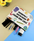 Geocaching Themed Makeup Bag For Women, Outdoor Treasure Hunter Gift, 10x7 inch cosmetic pouch with zipper, items visible