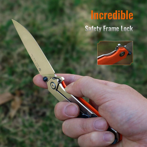 Close-up of hand gripping Your Go To Everyday Carry Folding Pocket Knife With 3.39 Inch 14C28N Blade, G10 Handle, Deep Carry Clip