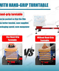 Electric Stretch Film Wrapping Bench With Wrap Around Capability Stainless Steel Pallet Frame packaging example with hand-grip turntable