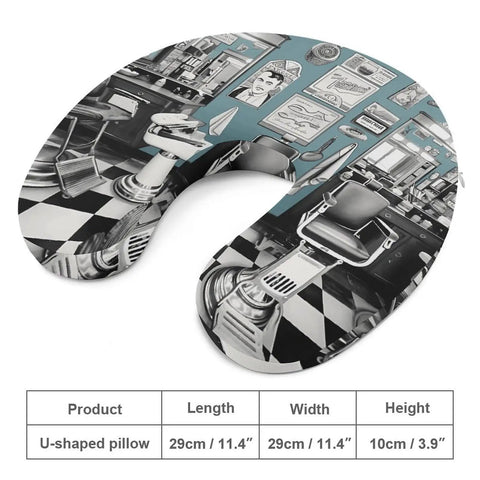 Barber Shop Style U Shaped Travel Neck Pillow With Ergonomic Neck Support, barber-themed print, dual-sided cushion