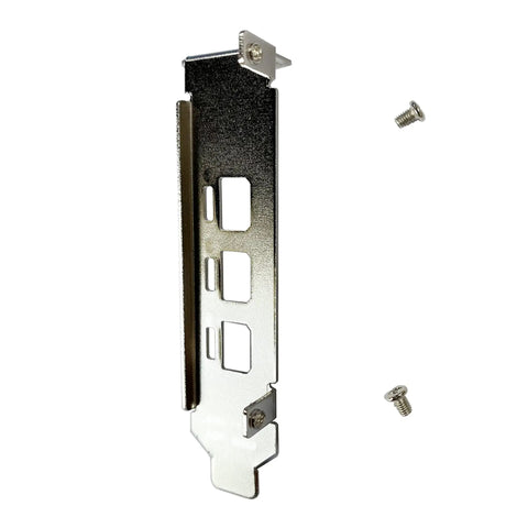 Solid Three Port Low Profile Short Bracket For Nvidia Quadro P400 And T400 Graphics Cards featuring Mini DisplayPort ports and screws.