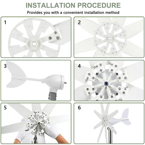 Installation steps for Magnetic Levitation Wind Turbine Generator Kit 12000W With Controller Blue 10 Blades For Off Grid Home Farm RVs