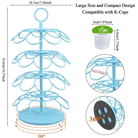 Coffee Pod Holder Organizer For K-Cups, 36 Pod Capacity, Rotating 360 Degree Spin, Detachable Countertop Stand, Size Details