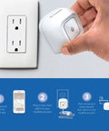 Hand plugging in Wi Fi Water Leak Sensor Alarm Starter Kit With App Alerts And Whole Home Monitoring No Hub Needed AC Powered