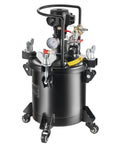 No Sweat Automatic Stirring Spray Paint Pressure Pot Two Point Five Gallon Air Powered Paint Mixer Tank with adjustable pressure gauge.