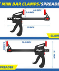 Illustration of One Handed Bar Clamps for Woodworking Set 6 Inch F Clamp with Quick Change Mechanism showing dimensions.