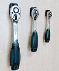3-Piece Impact Ratchet Wrench Rack System For Home Garage Organization mounted on a wall with wrenches on display.