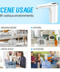 5 Gallon Water Bottle Pump Dispenser With USB Charging shown in different environments like living room, kitchen, office, and outdoors.