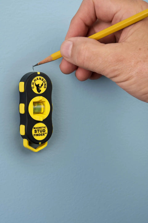 Magnetic Stud Finder With Battery-Free Design, Rare Earth Magnets, Finds Nails And Screws Behind Drywall, Built-In Rotating Level For Precise TV Mounts, Shelves, And Home Projects on blue wall