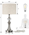 Bedside Table Lamp With Two USB Ports And Three Way Dimmable Touch Control, Crystal Accent Table Lamp With Fabric Shade, 19.3 By 9.8 Inches