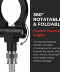 Straight Up Tough Car Front Bumper Tow Hook And Racing Style Screw On Trailer Pull Ring Heavy Duty Alloy Foldable D Ring close-up view of 360° rotatable foldable D-ring