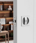 Brushed Nickel Pocket Door Lock Privacy Square Hardware Not Adjustable for Pocket Doors and Sliding Doors Installed View