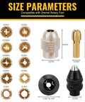 15-Piece Drill Chuck Collet Set For Dremel Rotary Tools 0.02in To 0.13in, showing collet sizes and components in brass and metal.