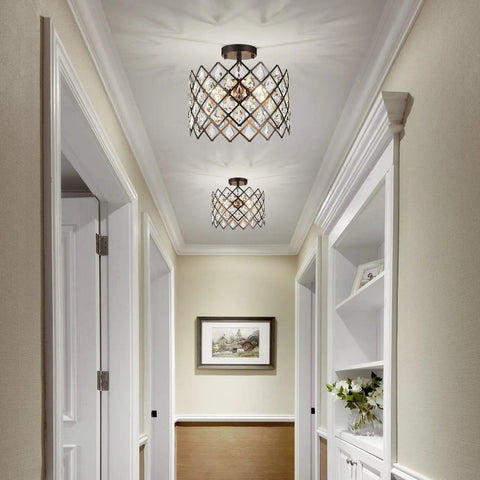 Crystal Chandelier 3 Light Pendant Ceiling Light Modern Fixture for Bedroom Living Room Hallway Kitchen Bar Dining, Slick Clear Glass Shade