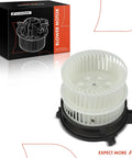 Shop Grade HV HVAC Heater Blower Motor Assembly Powers Through Snow Storms And Brings Instant Cabin Heat With Zero Sweat Install For Chevy Equinox Ev Blazer Ev Lyriq Escalade, white blower motor front view.