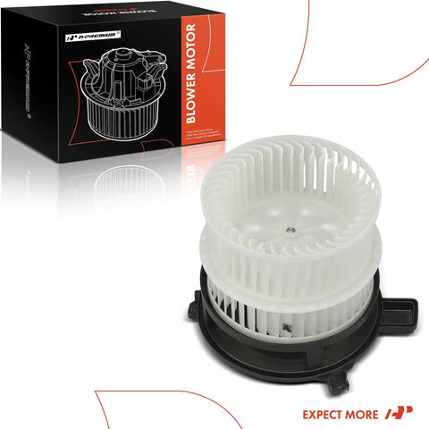 Shop Grade HV HVAC Heater Blower Motor Assembly Powers Through Snow Storms And Brings Instant Cabin Heat With Zero Sweat Install For Chevy Equinox Ev Blazer Ev Lyriq Escalade, white blower motor front view.