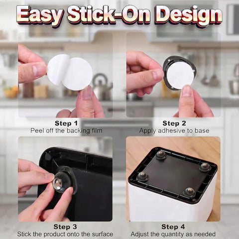 Black Self Adhesive Caster Wheels Four Pack Low Profile Swivel Rollers installation steps for easy peel stick application