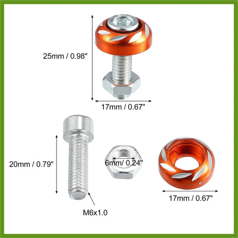 20 Piece Aluminum Alloy License Plate Bolt Screw Nuts For Car And Bike Orange Vehicle Components Universal Fit With M6x1 Thread Size 6mm Diameter 20mm Length Ideal For Mudguards Bumpers Headlights And License Plate Frames