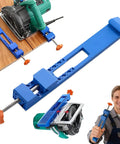 Pro Grade Adjustable Cutting Machine Base Guide with circular saw clamp tool, blue ergonomic design for precise wood cutting