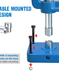 Close-up of table mounting base with bolts of Table Mounted Eyelet And Grommet Machine Kit With Die Set And Hand Press Tool.