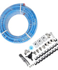 3/4 Inch By 100 Foot HDPE Aluminum Shop Air Piping Kit With O Ring Compression, Flexible Fast Install Air Line For Garage Workshop Pneumatic Tools, 200 PSI Rating At 73F components, including blue pipe and connectors