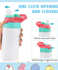 Hand holding 5 Pack Kids Sublimation Tumbler With Lid And Straw 12 Oz Stainless Steel Insulated Cups For DIY Heat Press Print