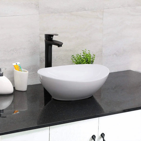 Oval Vessel Sink 16 Inch Countertop Bathroom Sink White Porcelain Vanity Bowl Above Counter Ceramic Basin For Modern Bathrooms