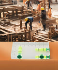 Transparent Bubble Level with built-in ruler, measuring 95x51x13 mm, used for precise leveling at construction site.