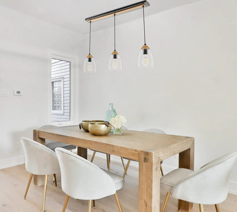 Modern Farmhouse Black Chandelier With Wood Accent Ceiling Light And Pendant For Kitchen Island Dining Room, Stylish