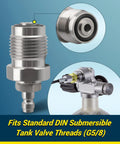 DIN Valve Scuba Adapter For Paintball And Scuba Fill Stations close-up with 8mm quick disconnect and G5/8 threads.