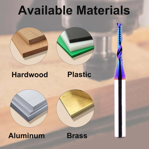 Jiiolioa O single-flute CNC router bit, 1/4 in shank, 1/8 in cutting diameter, spiral end mill for aluminum/plastic