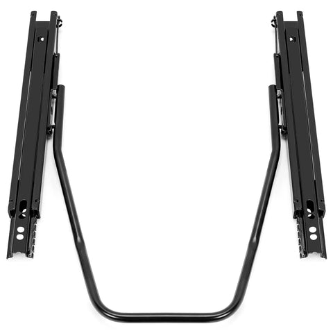 Universal Seat Sliders and Mounting Track Kit with dual locking rails, heavy duty steel construction, black coating, top view
