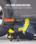 Low Profile 2 Ton Floor Jack For Cars Heavy Duty Iron Hydraulic Car Jack With Quick Lift Pump 4.9 To 13.2 Inch Lift Range Single Piston Yellow Finish lifting car