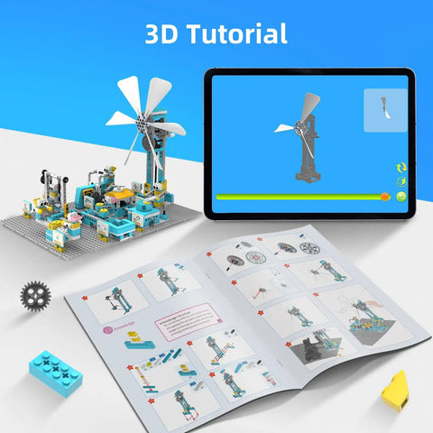STEM Robot Building Kit With 570 Plus Pieces Motorized Farm Themed DIY Science Set, 3D tutorial on tablet