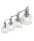 34 Inch Chrome Shirley 4 Light Vanity Light With Metal Wall Sconce And Clear Seeded Glass Shade, Sleek Modern Transitional Farmhouse Fixture, LED Bulbs Included