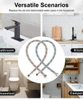 Hassle Free 24 Inch Braided Sink Hose And Faucet Supply Lines With 3/8 Female To M10 Male Connectors in bathroom and kitchen settings.