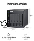 Plug And Play 4 Bay USB C Direct Attached Storage Box Featuring Hardware RAID For 3.5 Inch SATA Drives with dimensions and weight displayed.