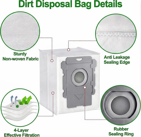 Eight Pack Roomba Vacuum Bags Compatible With I3 I4 I5 I6 I7 I8 J5 J6 J7 J8 J9 S9 Plus Models Leak Proof Replacement Dirt Disposal Bags details
