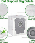 16 Pack Roomba Vacuum Bags For i Series And J Series S9 Plus Leak Proof Replacement Dirt Disposal Bags with filtration details