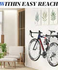 Bike Wall Mount Hanger Adjustable 2 Pack Space Saving Horizontal Bicycle Rack in living room with bike displayed