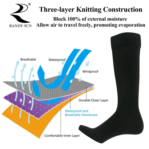 Waterproof Breathable Knee High Socks for Skiing Cycling Running Trekking and Fishing Unisex 1 Pair Grey with layered design