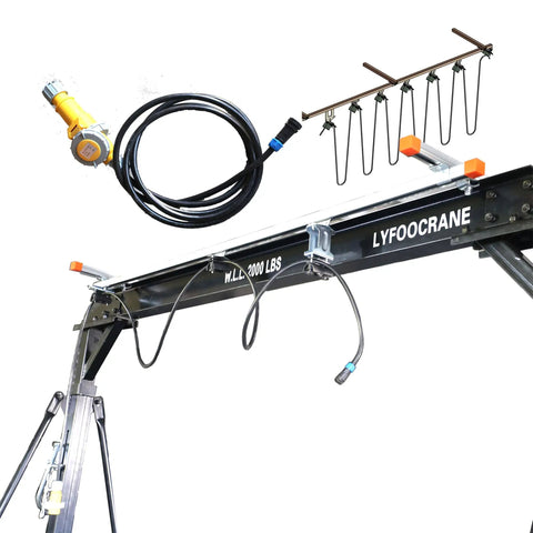Heavy Duty Gantry Crane 2000 Lbs Portable Electric Hoist And Trolley With Remote For Garage And Workshop shown with attachments