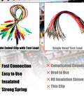 Dual-ended alligator clips and single head test lead comparison with bullet points, 10 Piece Premium Electrical Crocodile Alligator Clip Test Lead Kit