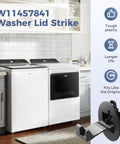 Washer Lid Strike Replacement That Fits Maytag And Whirlpool Washers, durable part shown in home laundry setting.
