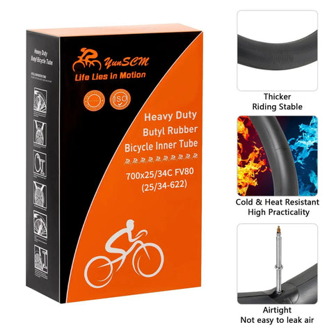 Box of Beefed Up Heavy Duty 700C Bike Inner Tubes Set Two Pack Fits 700x25C Through 700x34C Bead Seat FV80 Presta Valve Replacement Tubes