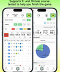 Portable Golf Launch Monitor And Home Simulator for Swing Analysis app interface on smartphone, showing statistical data display