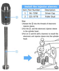 Injector Sleeve Cup Remover And Installer Tool Set for C10 C12 C15 C16 C18 and 3406E Diesel Engines, showing driver cap and puller stud